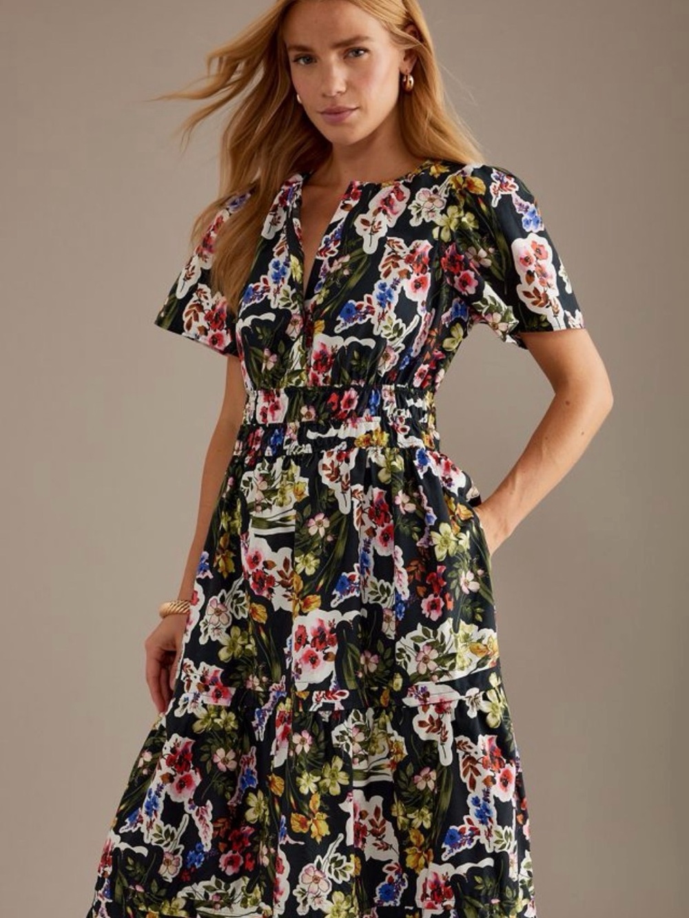 Anthropologie Somerset Black Floral Maxi Dress Large NWOT